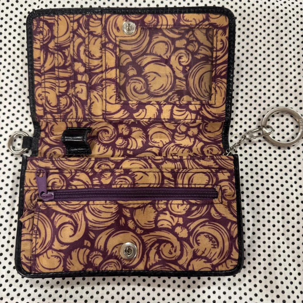 Hobo The Original Black Leather Bifold Wallet With Keychain Swirl Lining